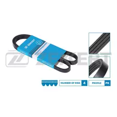 Ремень поликлиновой BMW 3 (E36) 95-, Chevrolet Aveo (T250, T255) 06-, Nissan Micra (K12) 03-, Primera (P10, P11) 93- - Zekkert арт. KR4PK836