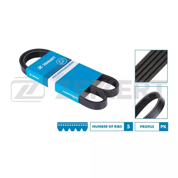 Ремень поликлиновой Subaru Forester (SG) 05-, Impreza (GD, GG, GR) 01-, Daewoo Lanos (KLAT) 97-, Mitsubishi Colt V 95- - Zekkert арт. KR5PK869